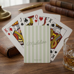 Cute Modern Personalized Coastal Sage Striped Playing Cards