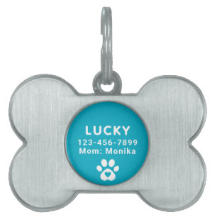 Cute Modern Personalized Dog Name Blue Aqua Pet ID Tag