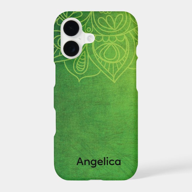 Cute Modern Personalized Name Green Mandala  (Back)
