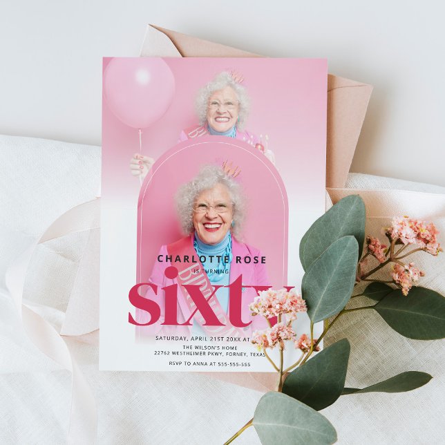 Cute Modern Photo Arch 60th Birthday Invitation (Creator Uploaded)