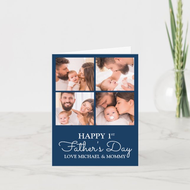 Cute Modern Photo Collage Happy First Fathers Day Card (Front)
