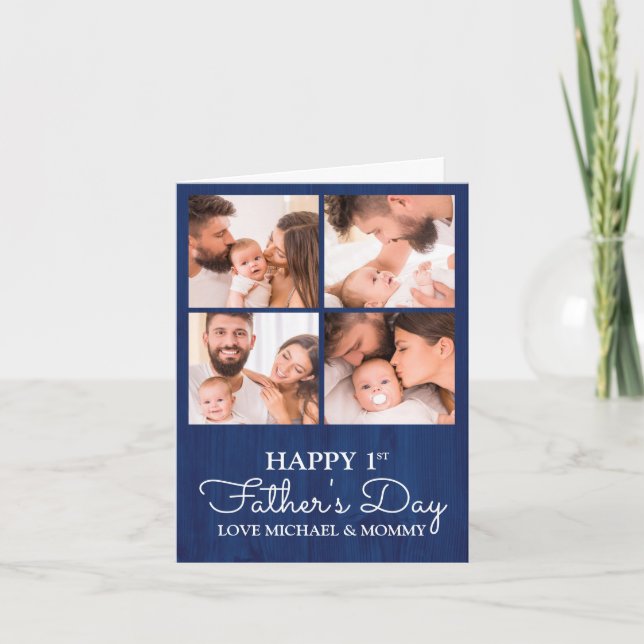 Cute Modern Photo Collage Happy First Fathers Day Card (Front)