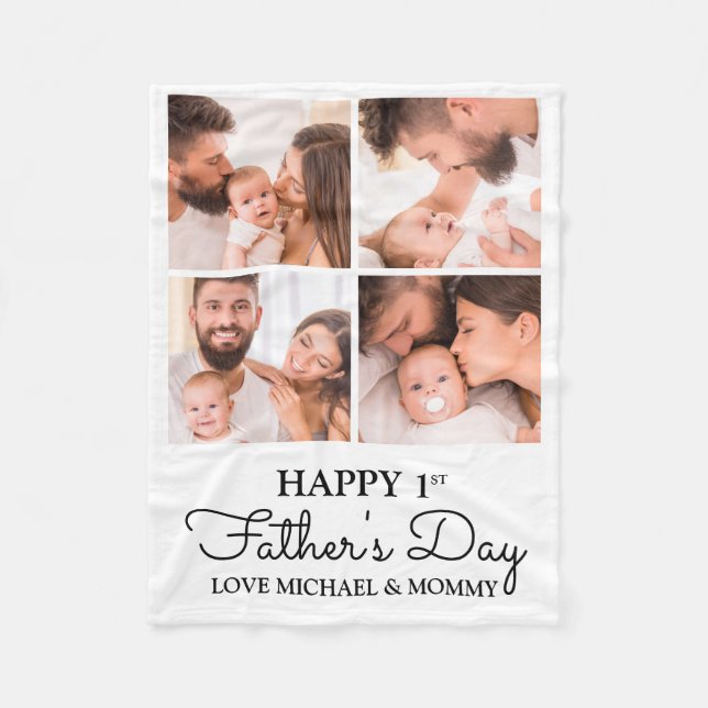 Cute Modern Photo Collage Happy First Fathers Day Fleece Blanket (Front)