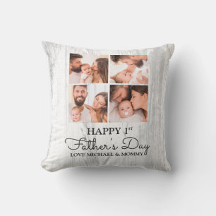 Cute Modern Photo Collage Happy First Fathers Day Throw Pillow