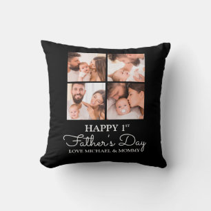 Cute Modern Photo Collage Happy First Fathers Day Throw Pillow
