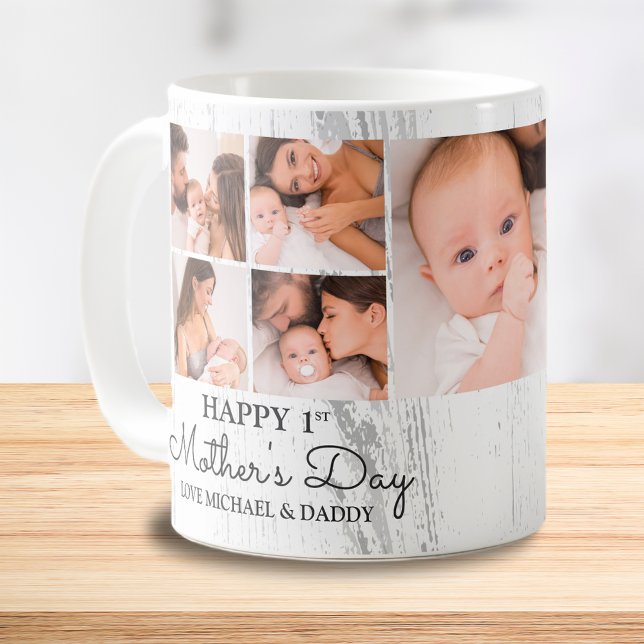 Cute Modern Photo Collage Happy First Mothers Day Coffee Mug (Cute Modern Photo Collage Happy First Mothers Day Coffee Mug)