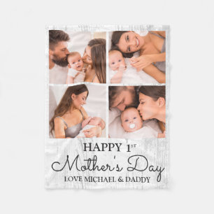 Cute Modern Photo Collage Happy First Mothers Day Fleece Blanket