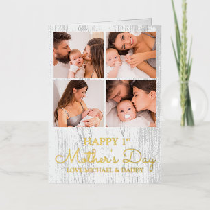 Cute Modern Photo Collage Happy First Mothers Day Foil Greeting Card