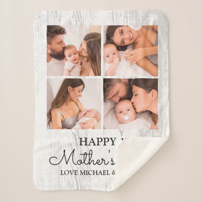 Cute Modern Photo Collage Happy First Mothers Day Sherpa Blanket (Front)