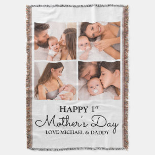 Cute Modern Photo Collage Happy First Mothers Day Throw Blanket
