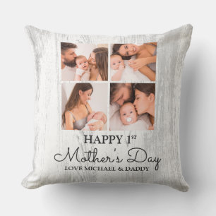 Cute Modern Photo Collage Happy First Mothers Day Throw Pillow