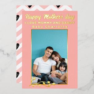 Cute Modern Photo golden frame Happy Mothers Day Foil Holiday Card