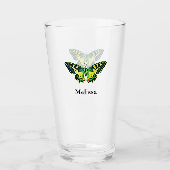 Cute Modern Photography Butterfly Add Name Glass (Front)