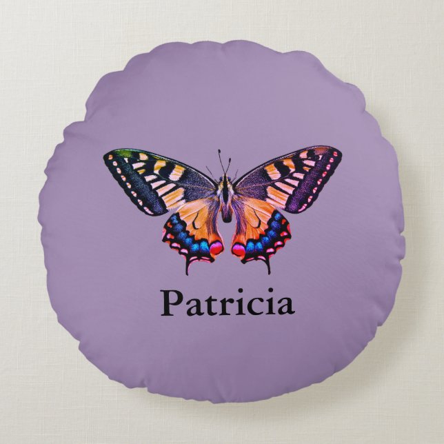 Cute Modern Photography Butterfly Add Name Round Pillow (Front)
