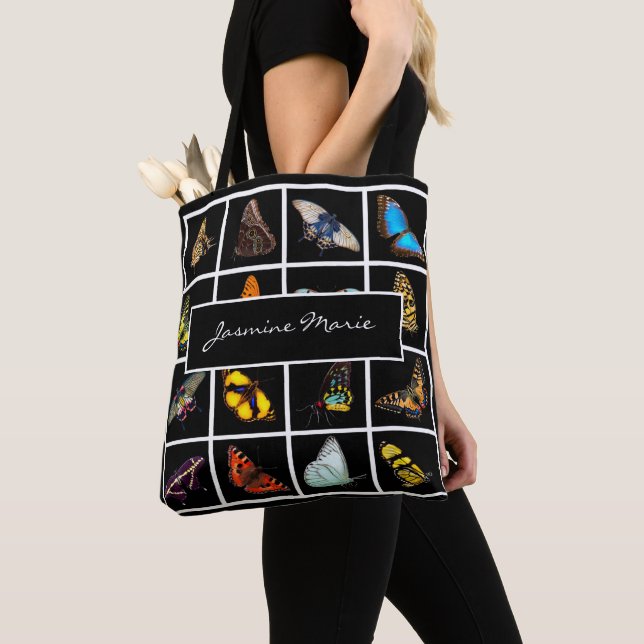 Cute Modern Photography Butterfly Add Name Tote Ba (Close Up)