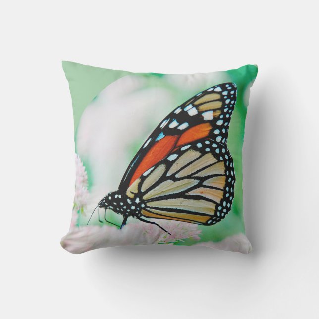 Cute Modern Photography Butterfly and Flower Outdoor Pillow (Front)