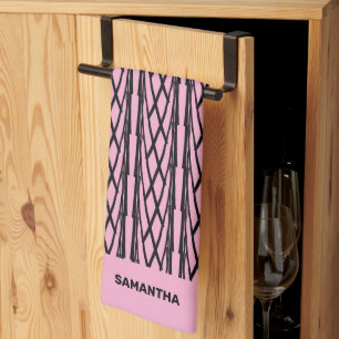Cute Modern Pink and Black Pattern Kitchen Towel