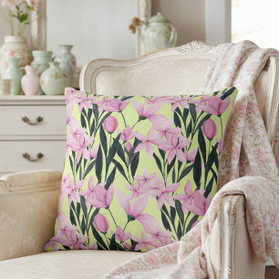 Cute Modern Pink and Yellow Floral Pattern Throw Pillow