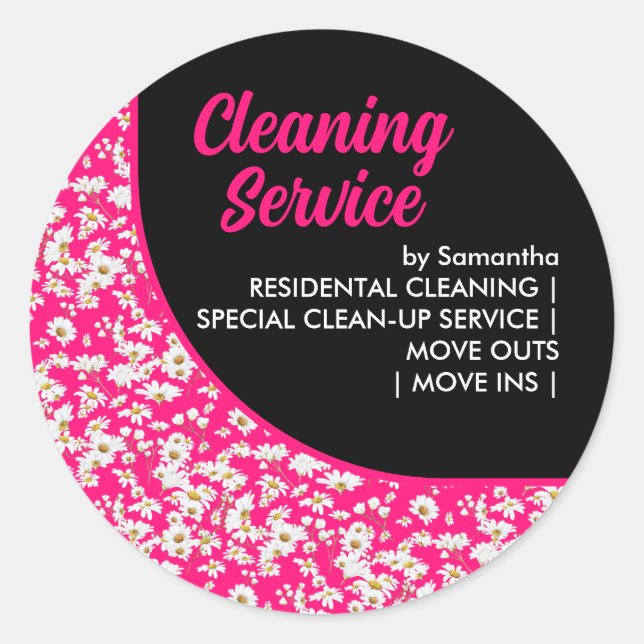 Cute Modern Pink Daisy Pattern Floral Girly Classic Round Sticker (Front)