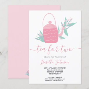 Cute modern pink floral tea for two baby shower invitation