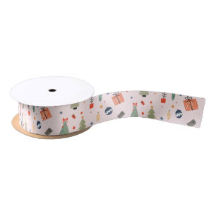 Cute Modern Pink Funny Christmas Holiday Satin Ribbon
