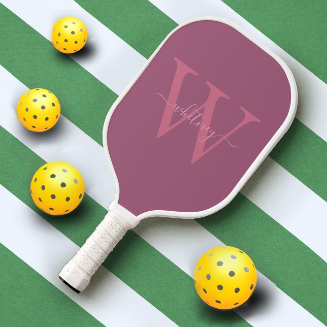 Cute Modern Pink Monogram Name & Initial Pickleball Paddle (Creator Uploaded)