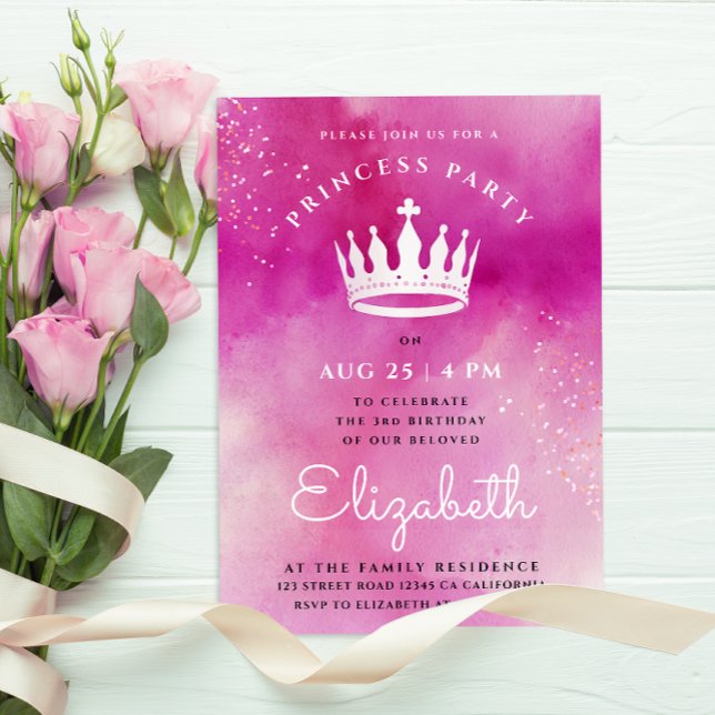 Cute Modern Pink Princess Crown Royal Watercolor   Invitation (Creator Uploaded)