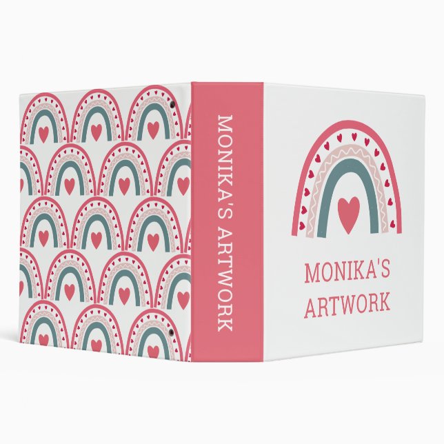 Cute Modern Pink Rainbow Child's Artwork Binder (Background)