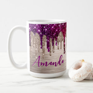 Cute modern Pink red Glitter Drips monogram Coffee Mug