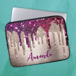 Cute modern Pink red Glitter Drips monogram Laptop Sleeve<br><div class="desc">Make back to school fun with this Cute personalised laptop sleeve. It is designed with elegant girly pink magenta glitter drips. To make it extra special, it is also monogrammed and personalized with name or text as you wish. click the "customize further" link and use the design tool to modify...</div>