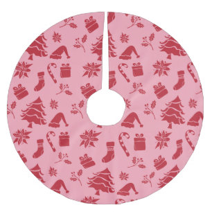 Cute Modern Pink Red Merry Christmas Pattern  Brushed Polyester Tree Skirt