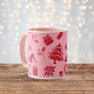 Cute Modern Pink Red Merry Christmas Pattern Mug