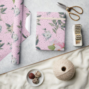 Cute Modern Pink Watercolor Floral Pattern Wrapping Paper