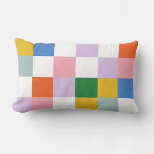 Cute Modern Playful Colourful Check Pattern Lumbar Pillow