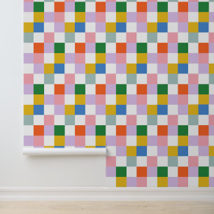 Cute Modern Playful Colourful Check Pattern Wallpaper