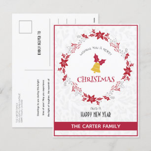 Cute Modern Poinsettia Red Christmas Wreath Holiday Postcard