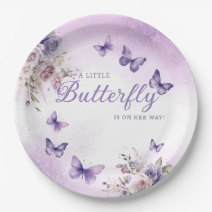 Cute Modern Purple Watercolor Floral Baby Shower Paper Plate