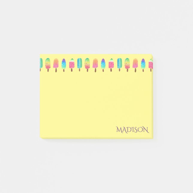 Cute Modern Purple Yellow Popsicle Pattern Girly Post-it Notes (Front)