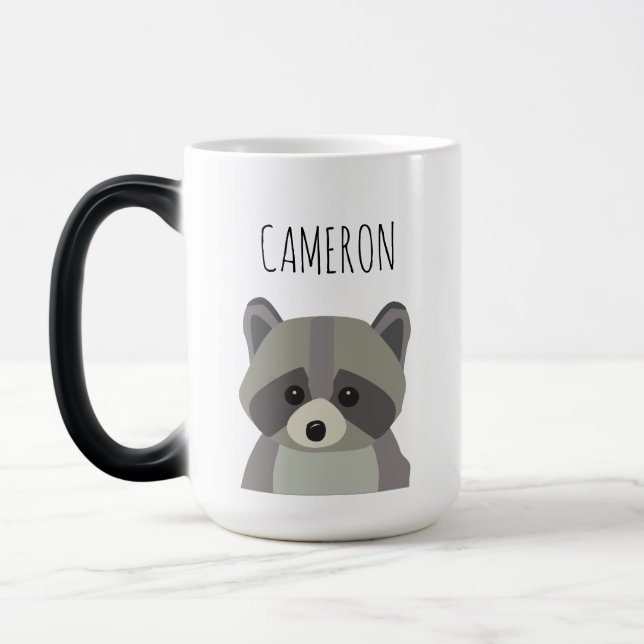Cute Modern raccoon illustration Personalized Magic Mug (Left)