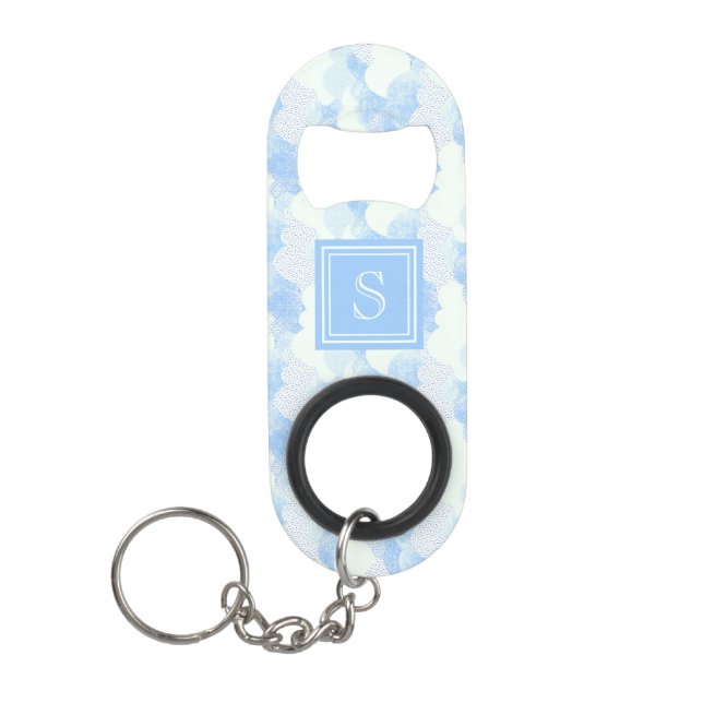 Cute Modern Rain Cloud Pattern Monogram Keychain Bottle Opener (Front)