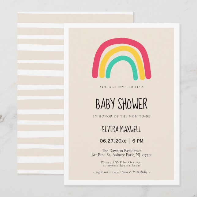 Cute modern rainbow Baby shower Invitation (Front/Back)