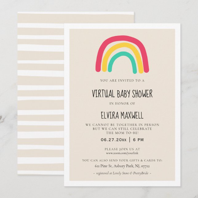 Cute modern rainbow Virtual Baby shower Invitation (Front/Back)