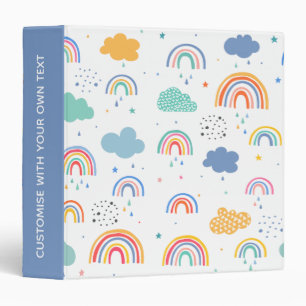 Cute Modern Rainbows and Clouds Pattern Binder