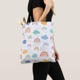 Cute Modern Rainbows and Clouds Pattern Tote Bag