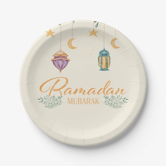 Cute Modern Ramadan Mubarak Ramadan Plates (Front)
