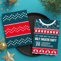 Cute Modern Red and Blue Ugly Sweater Xmas Party
