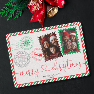 Cute Modern Red and Green Photo Merry Christmas Holiday Card