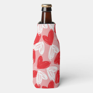 Cute Modern red and white hearts pattern Bottle Cooler
