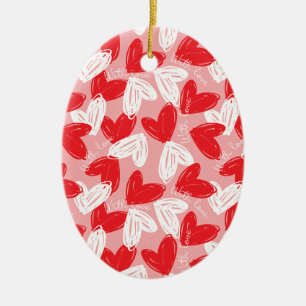 Cute Modern red and white hearts pattern Ceramic Ornament