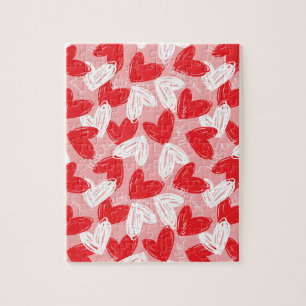 Cute Modern red and white hearts pattern Jigsaw Puzzle
